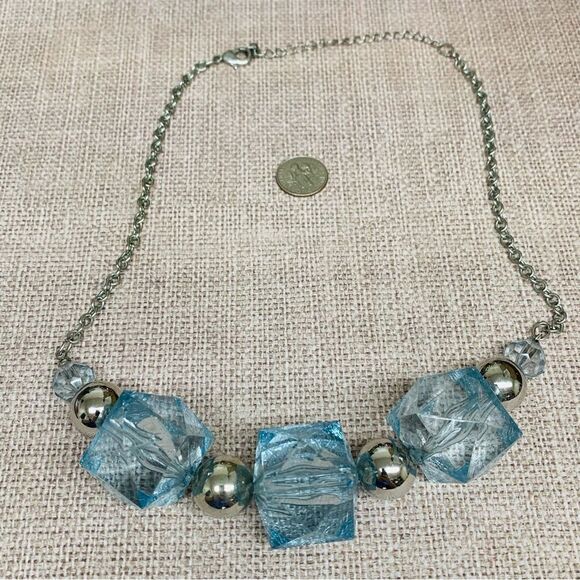 Silver Blue Acrylic Ice Cube Necklace - Picture 1 of 2